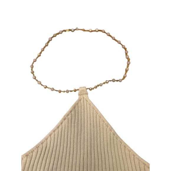 Heartloom SZ XS Knit Halter Top/Cream Ribbed Beaded Neckline Strapless Back Y2K - Picture 6 of 10